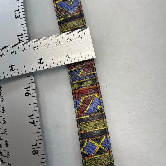 VTG The Limited Leather Belt Multicolor Abstract Geometric Statement Gold Buckle - Picture 6 of 10